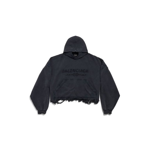 Women's Cropped Hoodie in Black Faded
