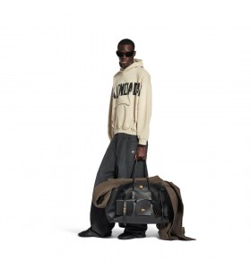 Tape Type Ripped Pocket Hoodie in Beige