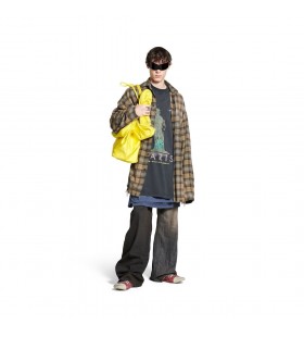 Homens Paris Liberdade em Camadas Camisa Oversized em Verde Escuro