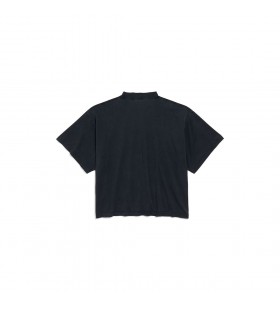 Mulher que eu Amo Paris e Balenciaga Cropped T-shirt de grandes dimensões em Preto Desbotado