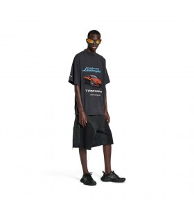 Os homens da Balenciaga eu Automobili Lamborghini de grandes dimensões camiseta Preta Desbotada