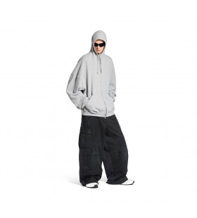 Hi There Large Zip-up Hoodie in Heather Grey