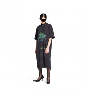 Femei Diy Amprenta T-shirt Rochie în Negru Decolorat