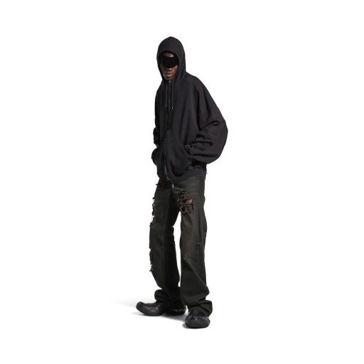 Pánske Bezpečnostná Páska Logo Veľké Zip-up s Kapucňou, v Čiernej Vyblednuté/červená