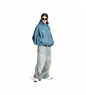 Internacional Recortada Sudadera con capucha en color Gris Azul