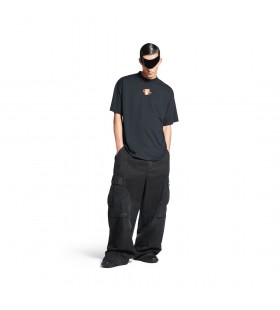 Pánské Podlepené Balenciaga Zpět T-shirt Medium Fit ve Vybledlé Černé/bílé/červené