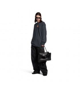 Tapede Balenciaga Tilbage langærmet T-shirt, Medium Passer ind i Falmet Sort/hvid/rød