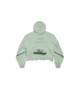 Diy Opdruk Bijgesneden Hoodie in Sage Green