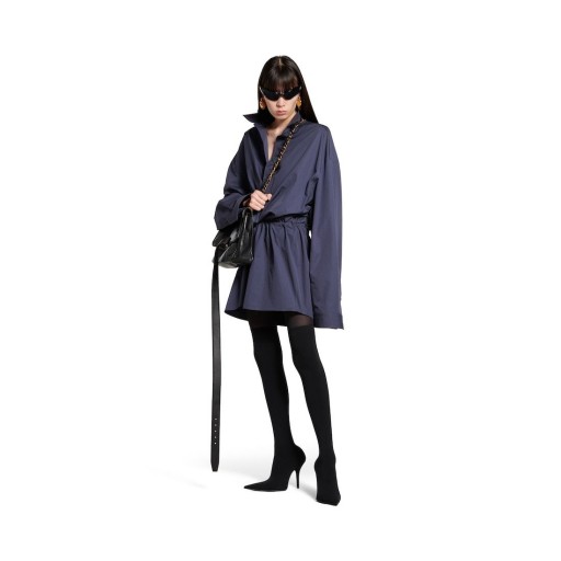 Women's Shirt Mini Dress in Faded Blue