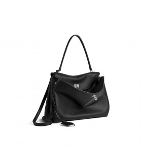 Women ' s Rodeo Handtasche Medium-Genarbtem Kalbsleder in Schwarz